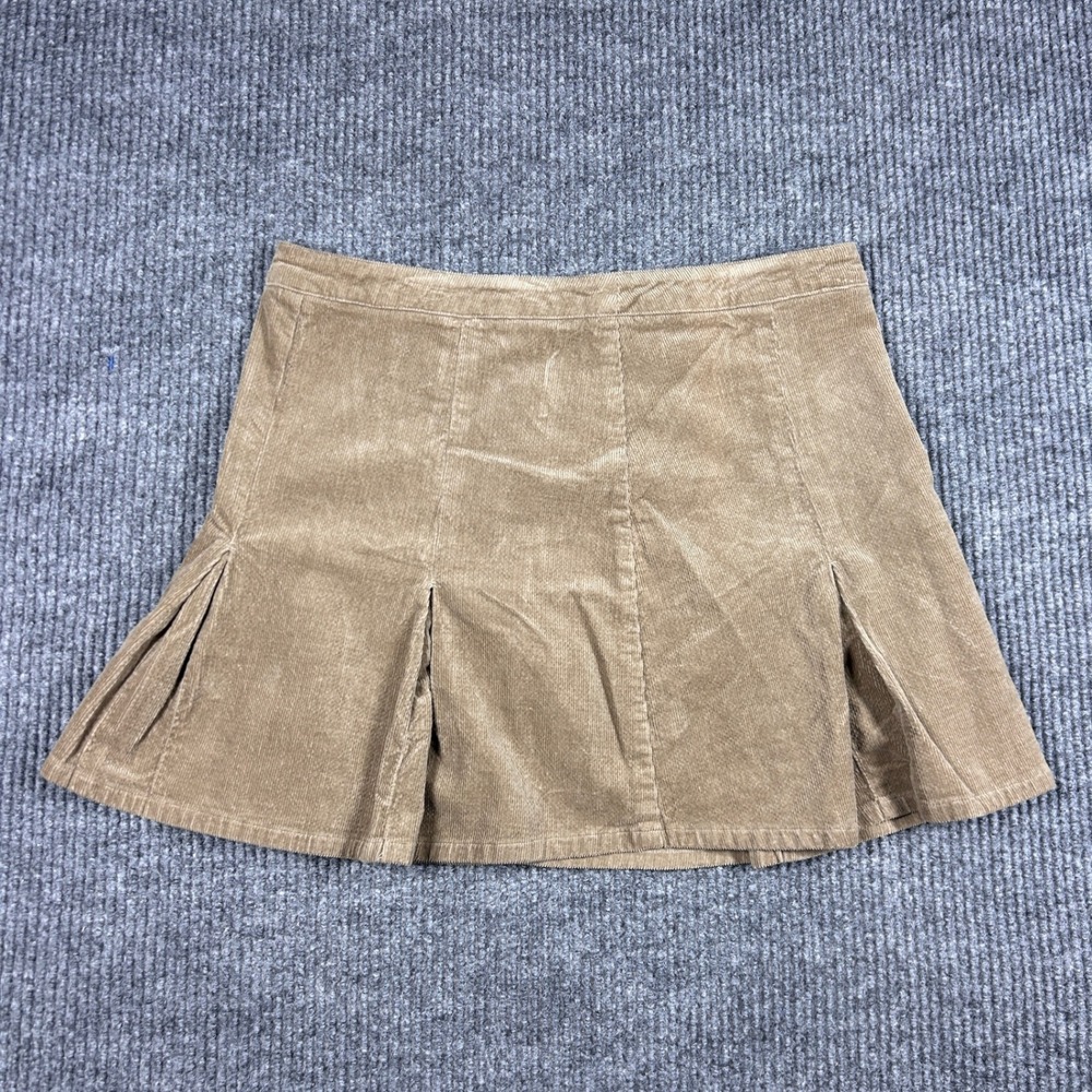 Versona Skirt  Womens 12 Tan Corduroy Pleated Mini Brown A-Line Zip Back Y2K